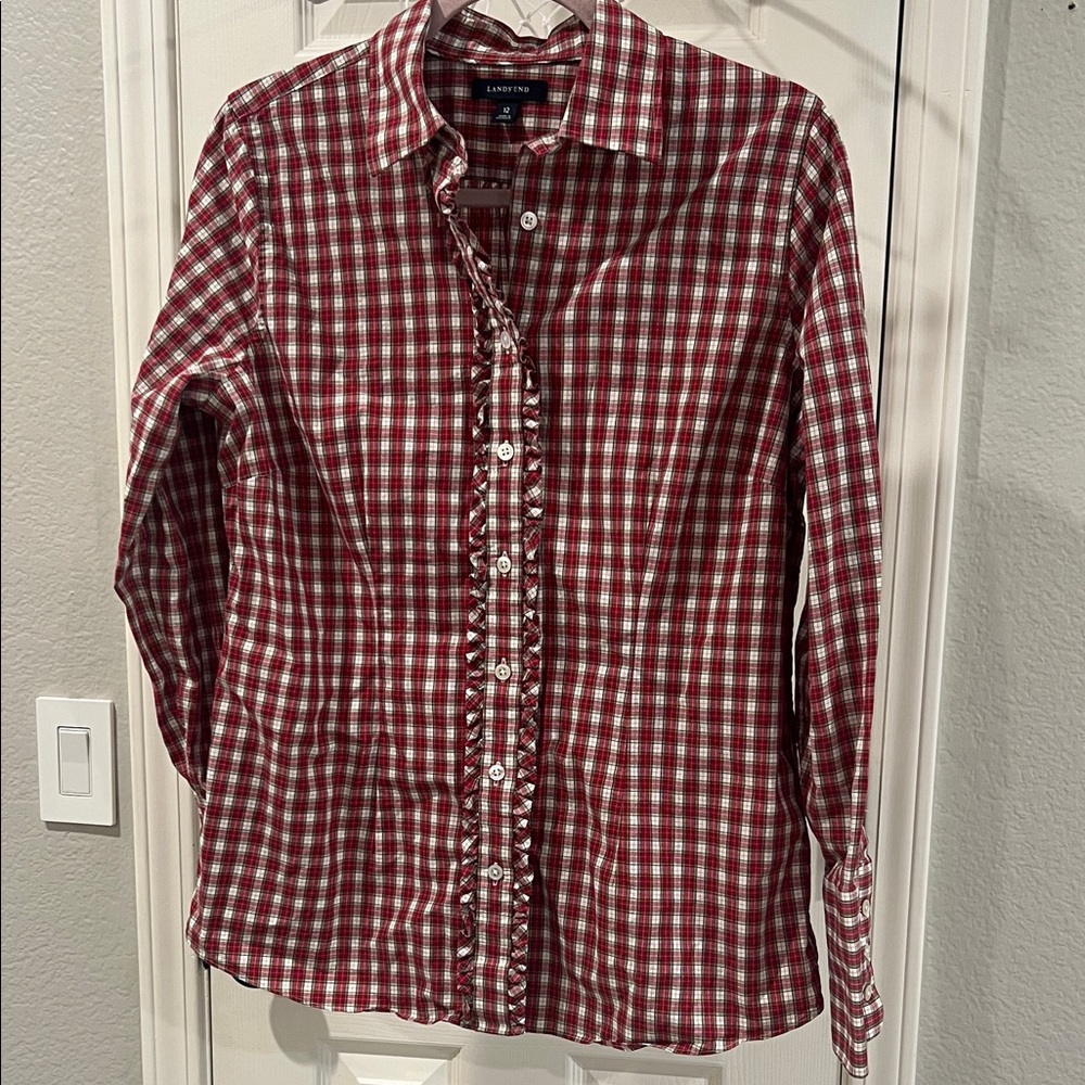 Lands End tartan plaid blouse - EUC - size 12